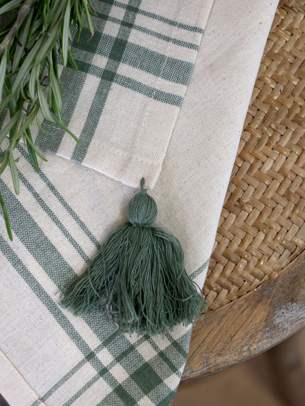 Aix tea towel, green check, 70 x 50 cm