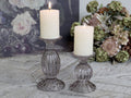 Taupe candle holder with pearl rim, H14 cm