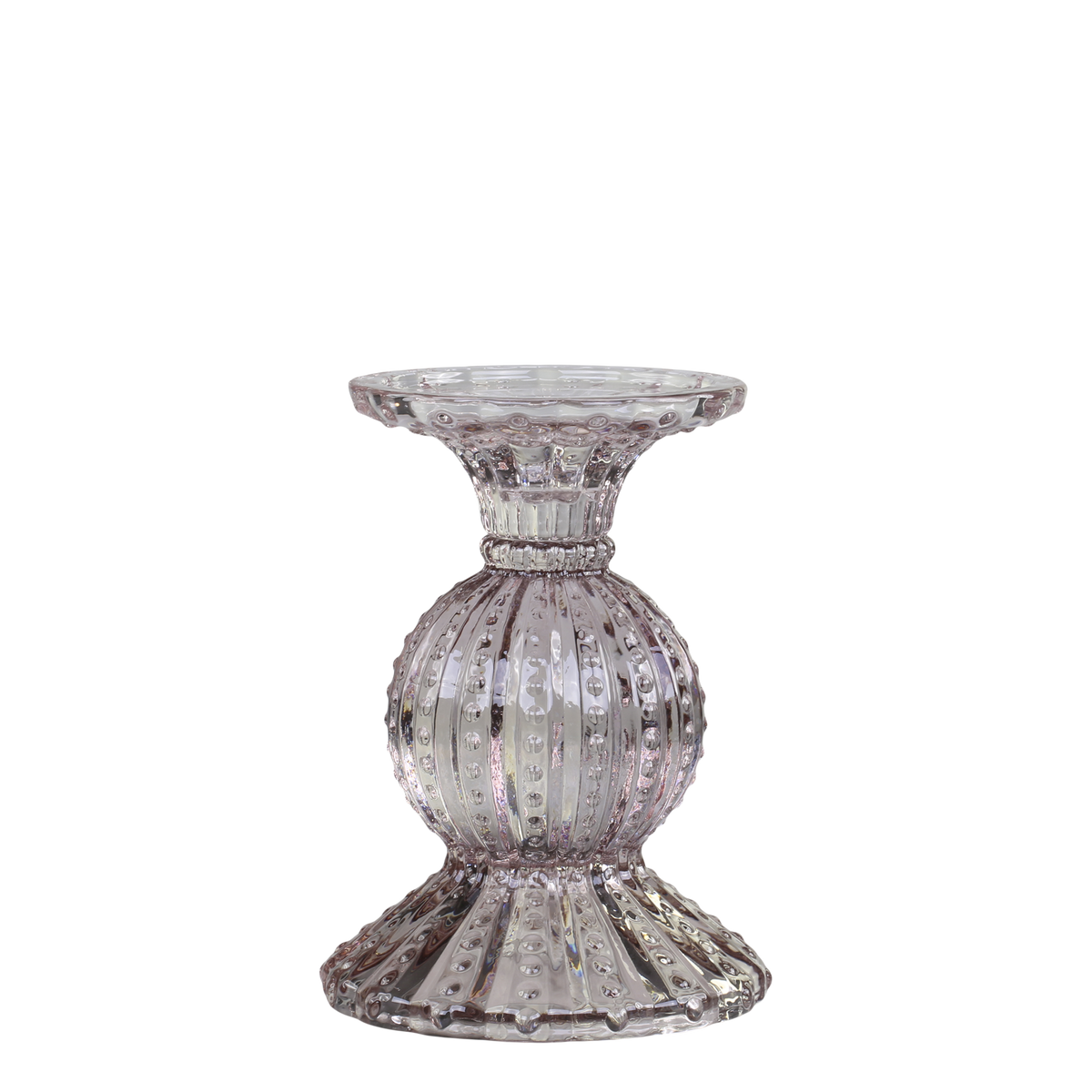 Taupe candle holder with pearl rim, H14 cm