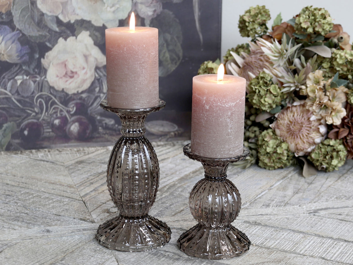 Mocca candle holder with pearl rim, H14 cm