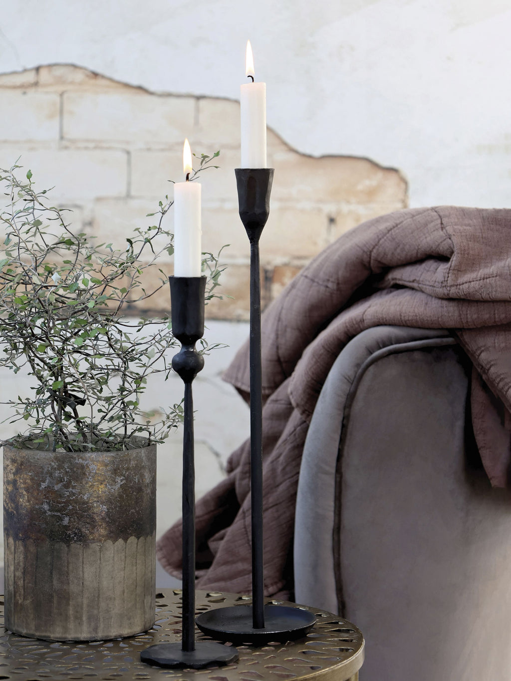 Metal Black L candle holder, H38 cm