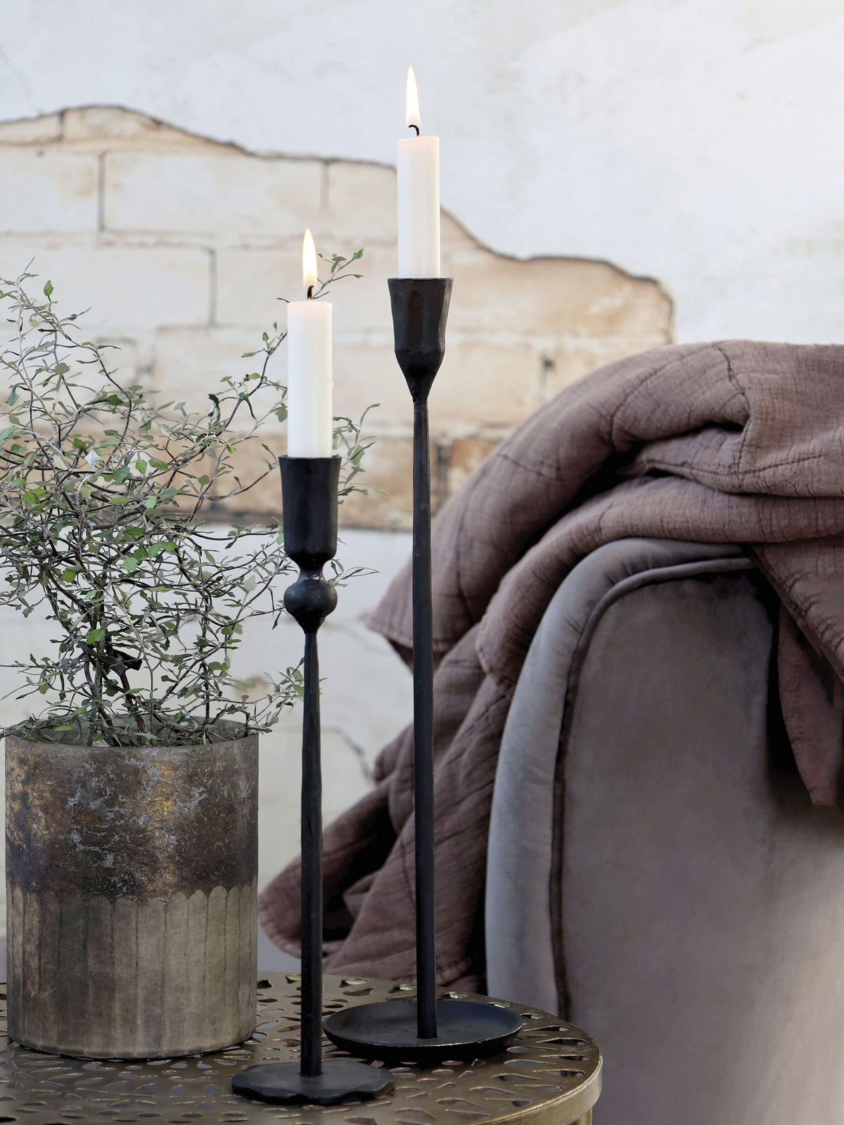 Metal Black L candle holder, H38 cm