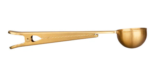 Metal coffee scoop with bag clip