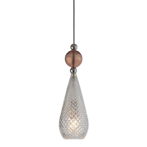 Smykke pendant lamp, Crystal with Obsidian Ball / Silver, Ø12.5 cm