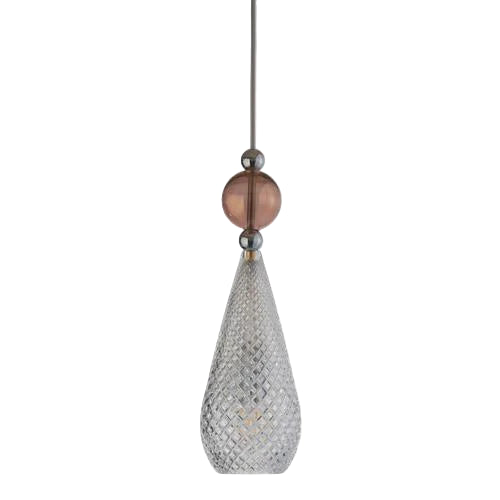 Smykke pendant lamp, Crystal with Obsidian Ball / Silver, Ø12.5 cm