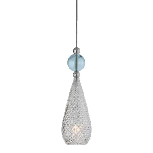 Smykke pendant lamp, Crystal with Topaz Blue Ball / Silver, Ø12.5 cm