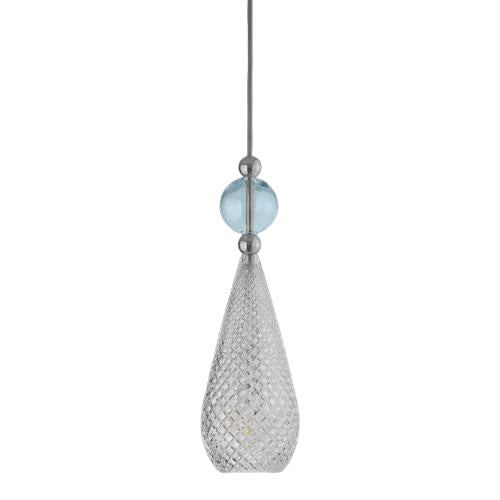 Smykke pendant lamp, Crystal with Topaz Blue Ball / Silver, Ø12.5 cm