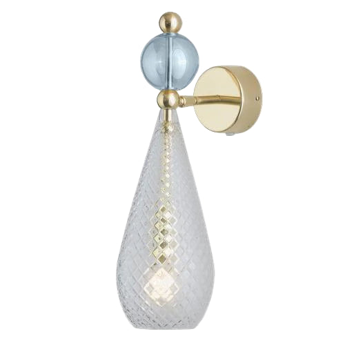 Smykke wall lamp, Crystal with Topaz Blue Ball / Gold, ø12.5 cm