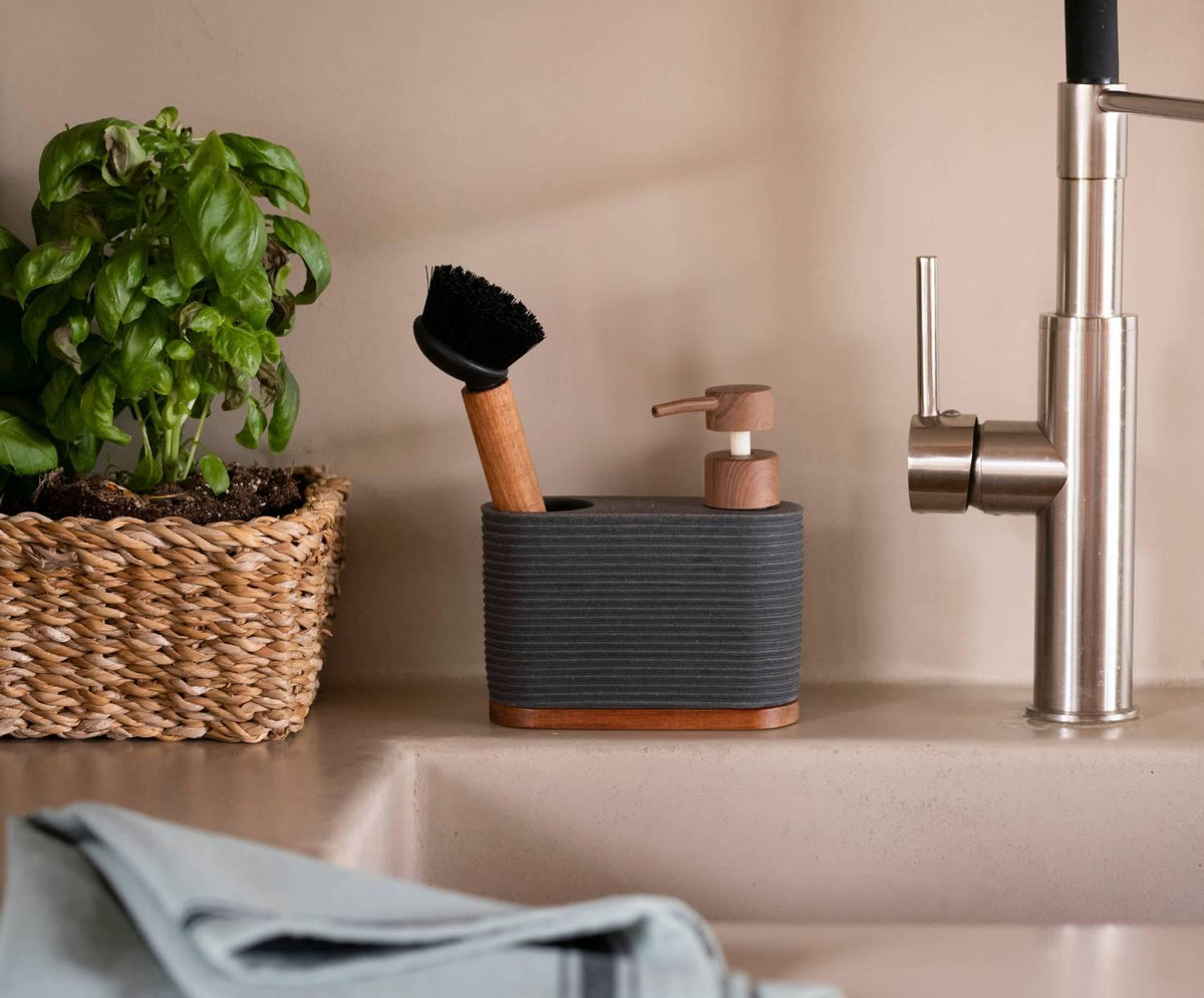 Poly / Grey soap dispenser with brush