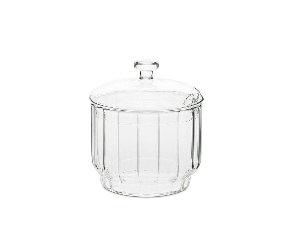 Glass sugar bowl with acacia wood spoon