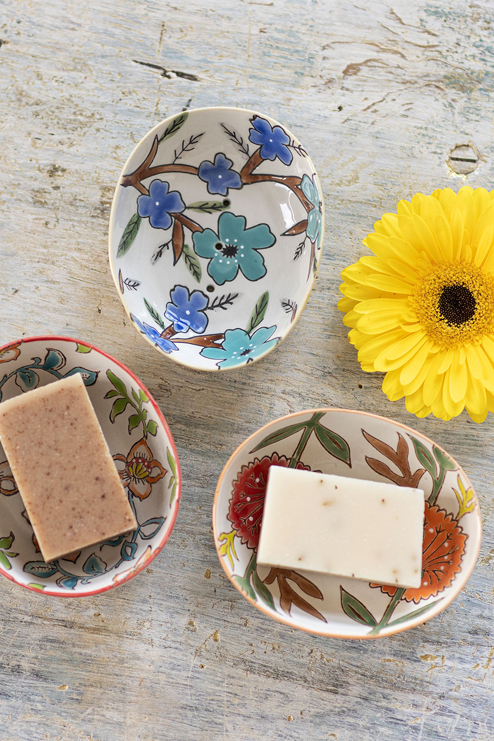 Summer soap dish, blue flowers