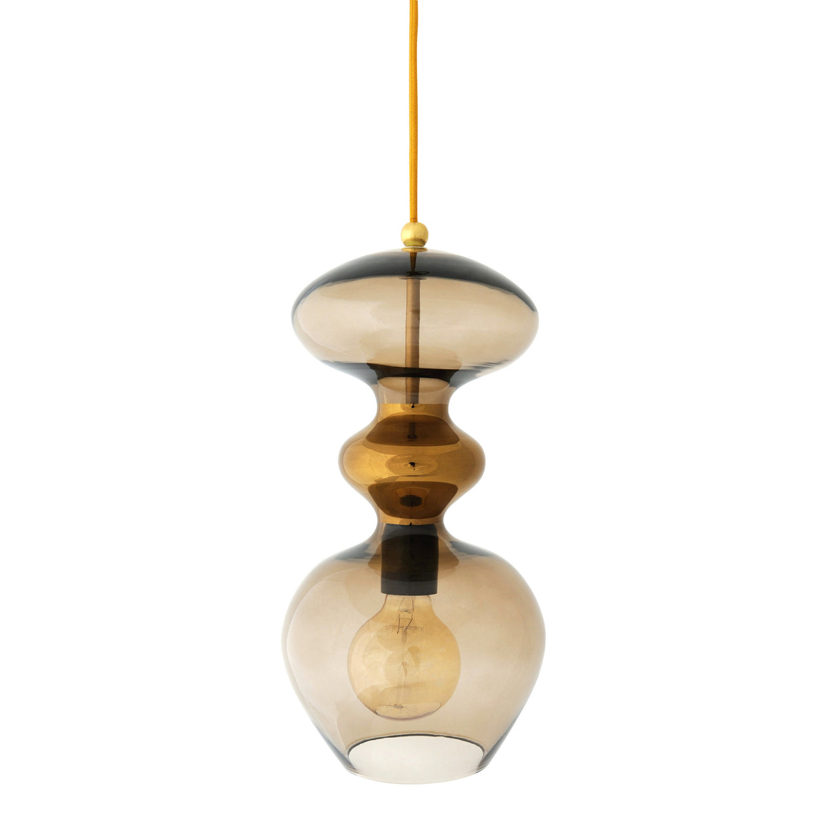 Pakabinamas šviestuvas Futura Chestnut Brown / Gold, H37 cm – įjungtas