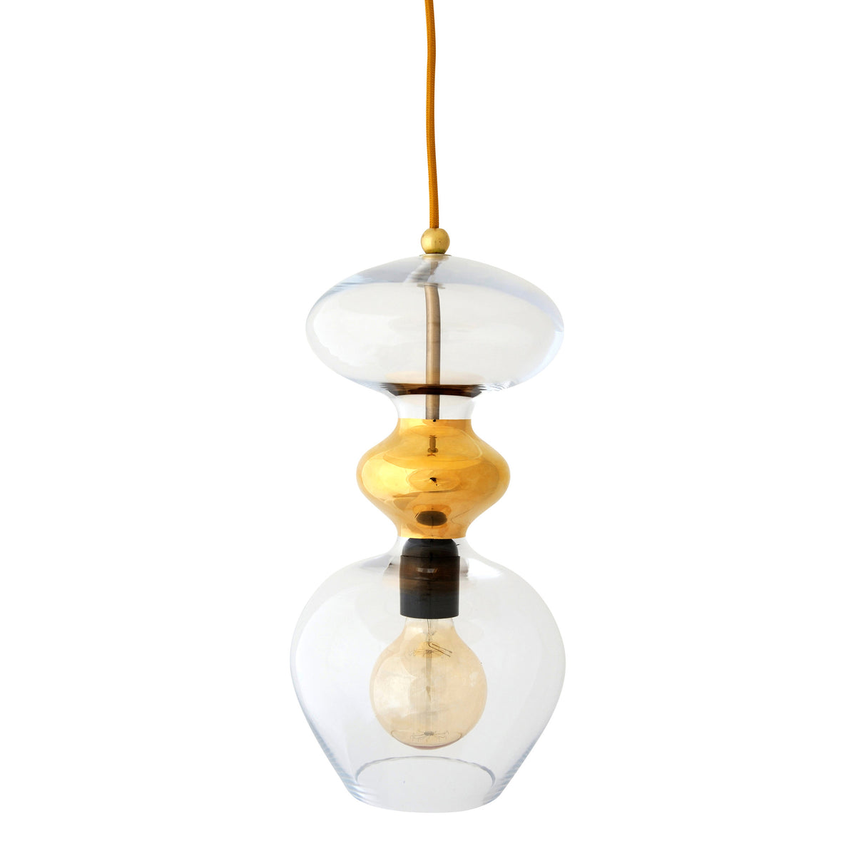 Pakabinamas šviestuvas Futura Clear / Gold, H37 cm – įjungtas