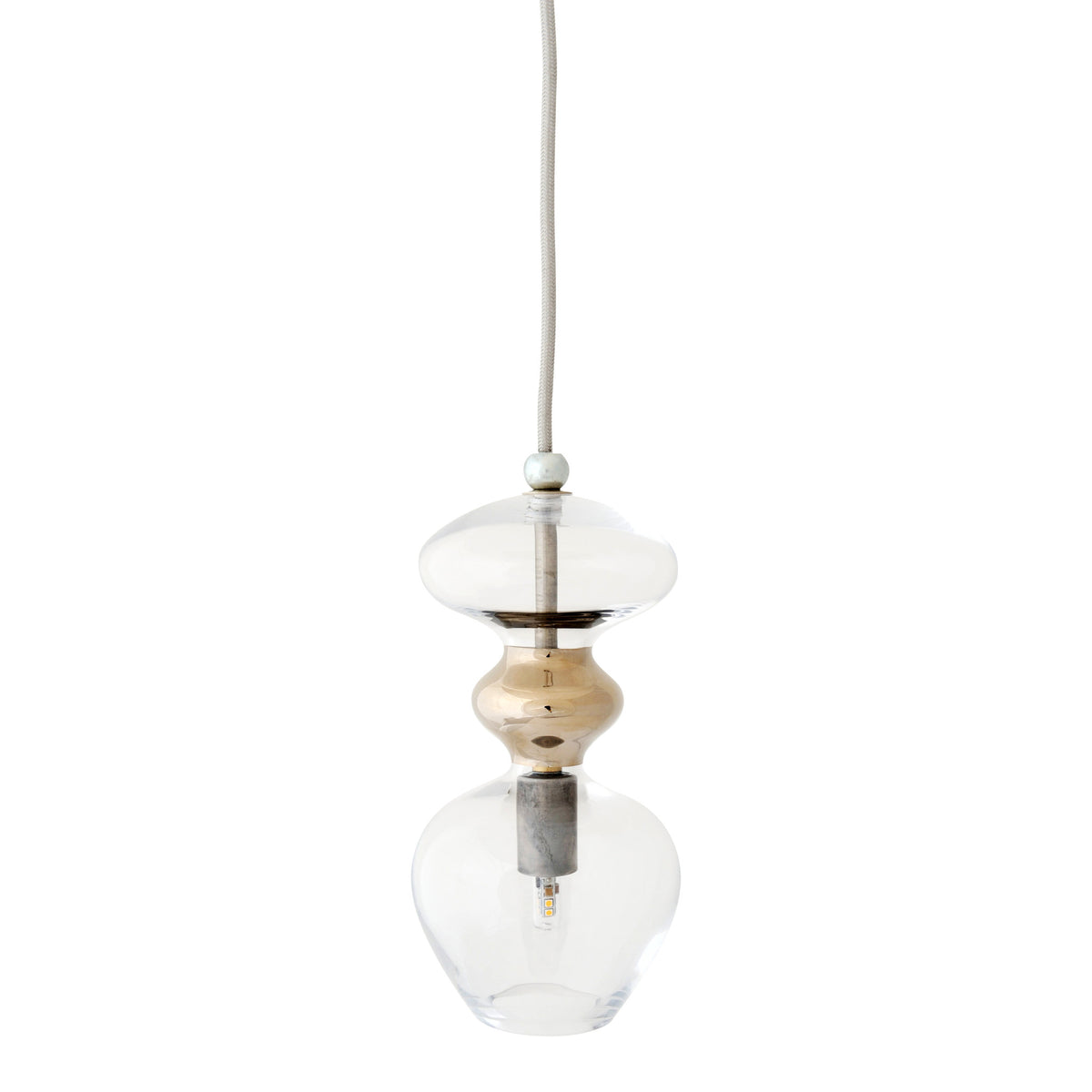 Pakabinamas šviestuvas Futura Clear / Platinum, H24 cm – įjungtas