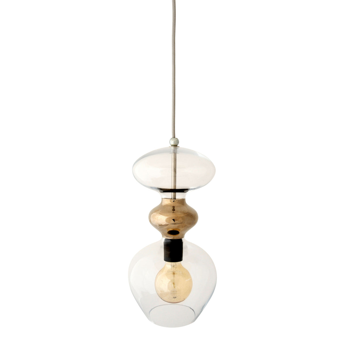 Pakabinamas šviestuvas Futura Clear / Platinum, H37 cm – įjungtas