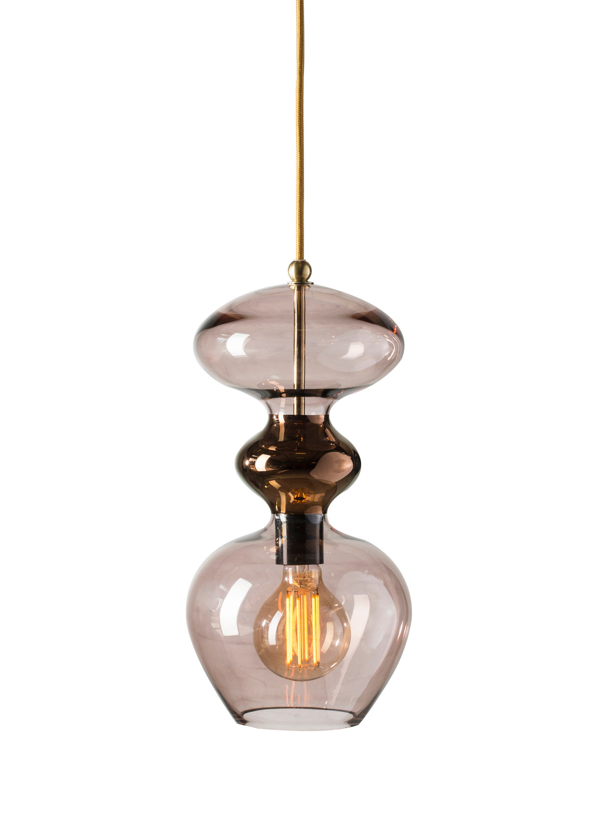 Pakabinamas šviestuvas Futura Obsidian / Gold, H37 cm – įjungtas