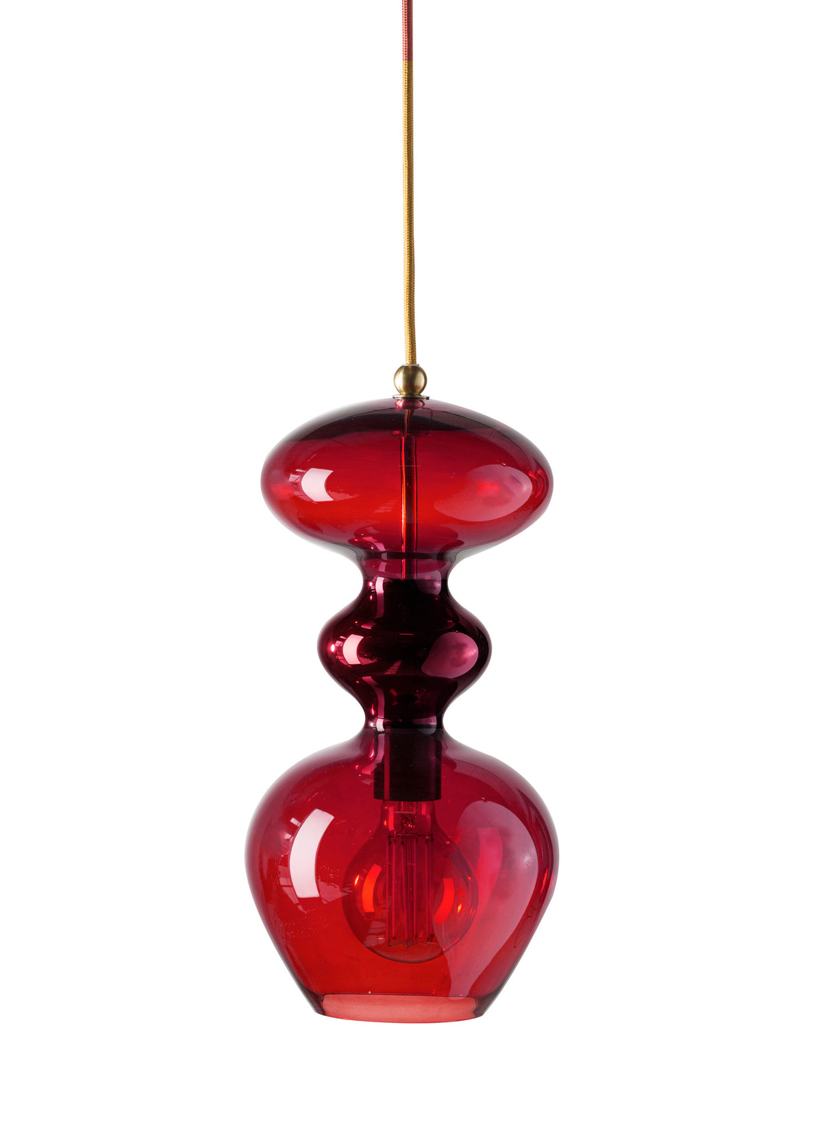 Pakabinamas šviestuvas Futura Ruby / Gold, H37 cm – įjungtas