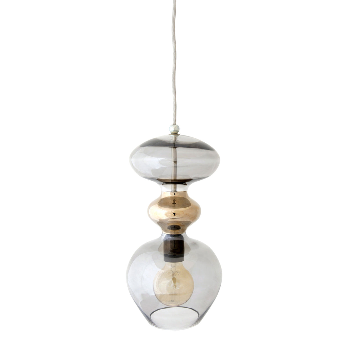 Pakabinamas šviestuvas Futura Smokey Grey / Gold, H37 cm – įjungtas