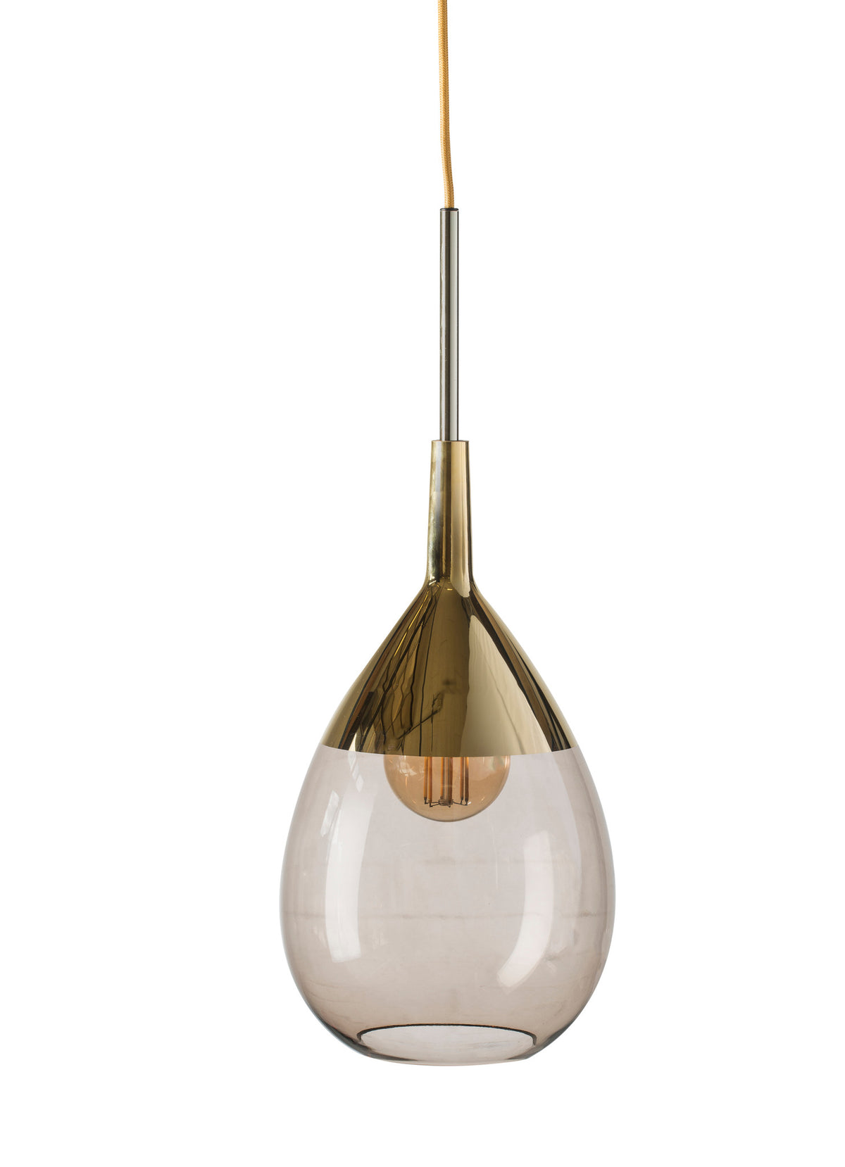 Pakabinamas šviestuvas Lute M Chestnut Brown / Gold, H49 cm – įjungtas