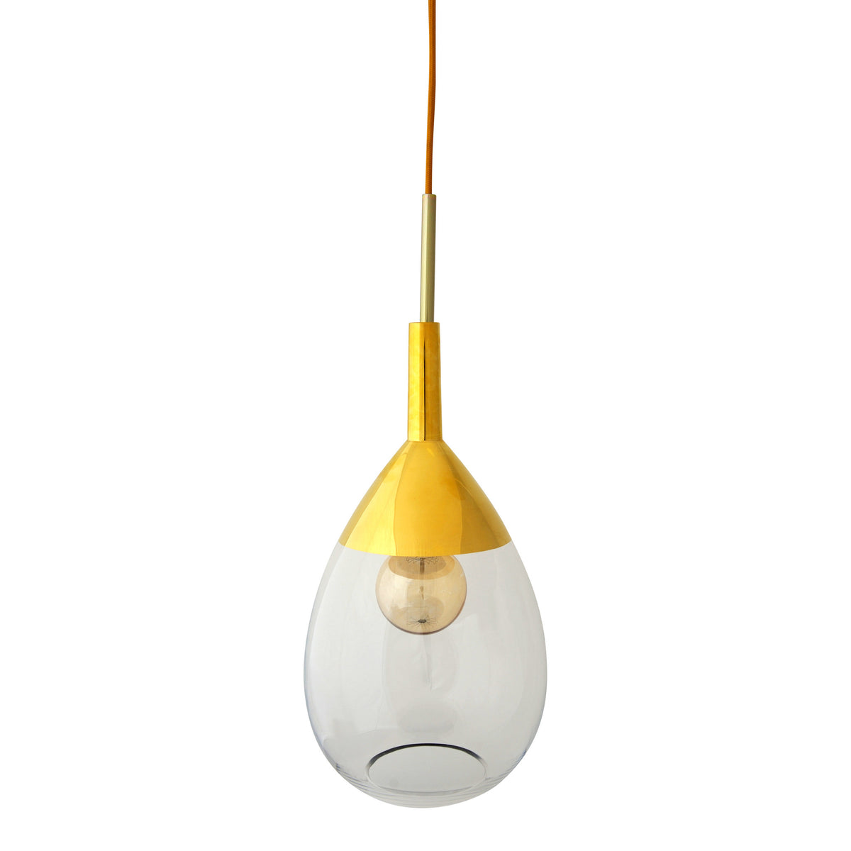 Pakabinamas šviestuvas Lute M Clear / Gold, H49 cm – įjungtas