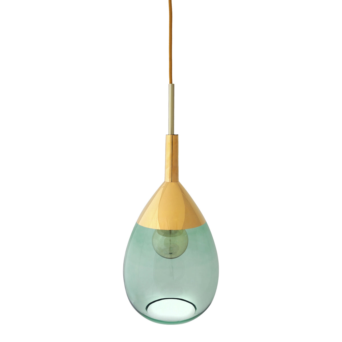 Pakabinamas šviestuvas Lute M Forest Green / Gold, H49 cm – įjungtas
