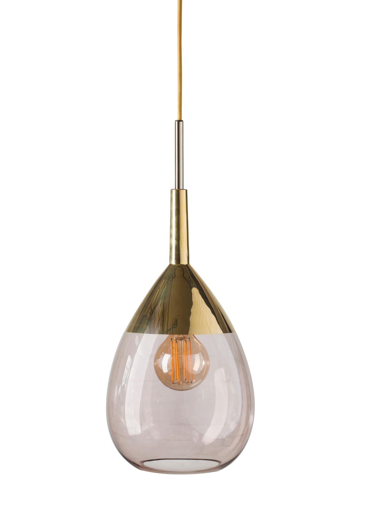 Pakabinamas šviestuvas Lute M Obsidian / Gold, H49 cm – įjungtas