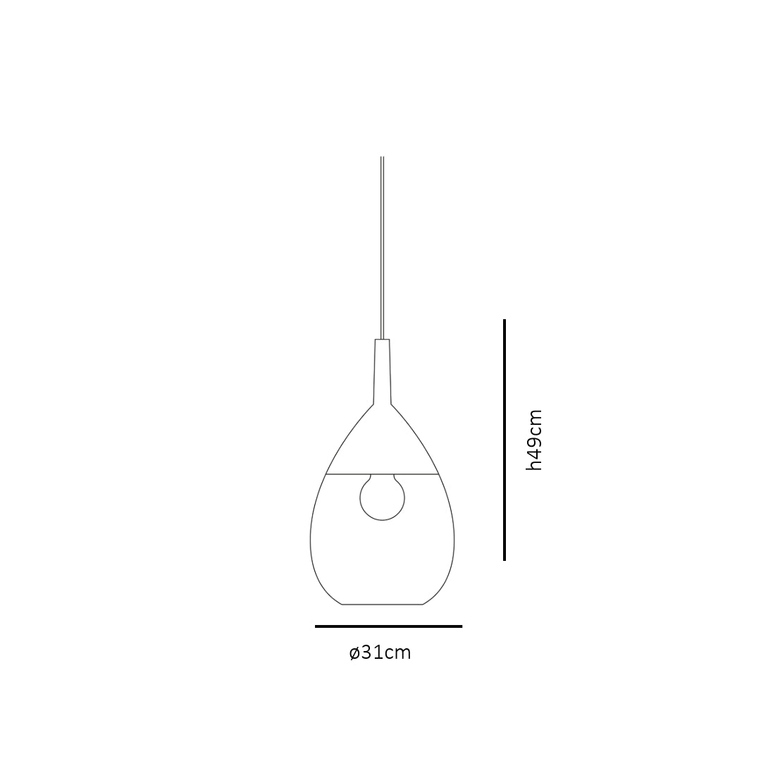 Pakabinamas šviestuvas Lute M Obsidian / Platinum, H49 cm – brėžinys su matmenimis