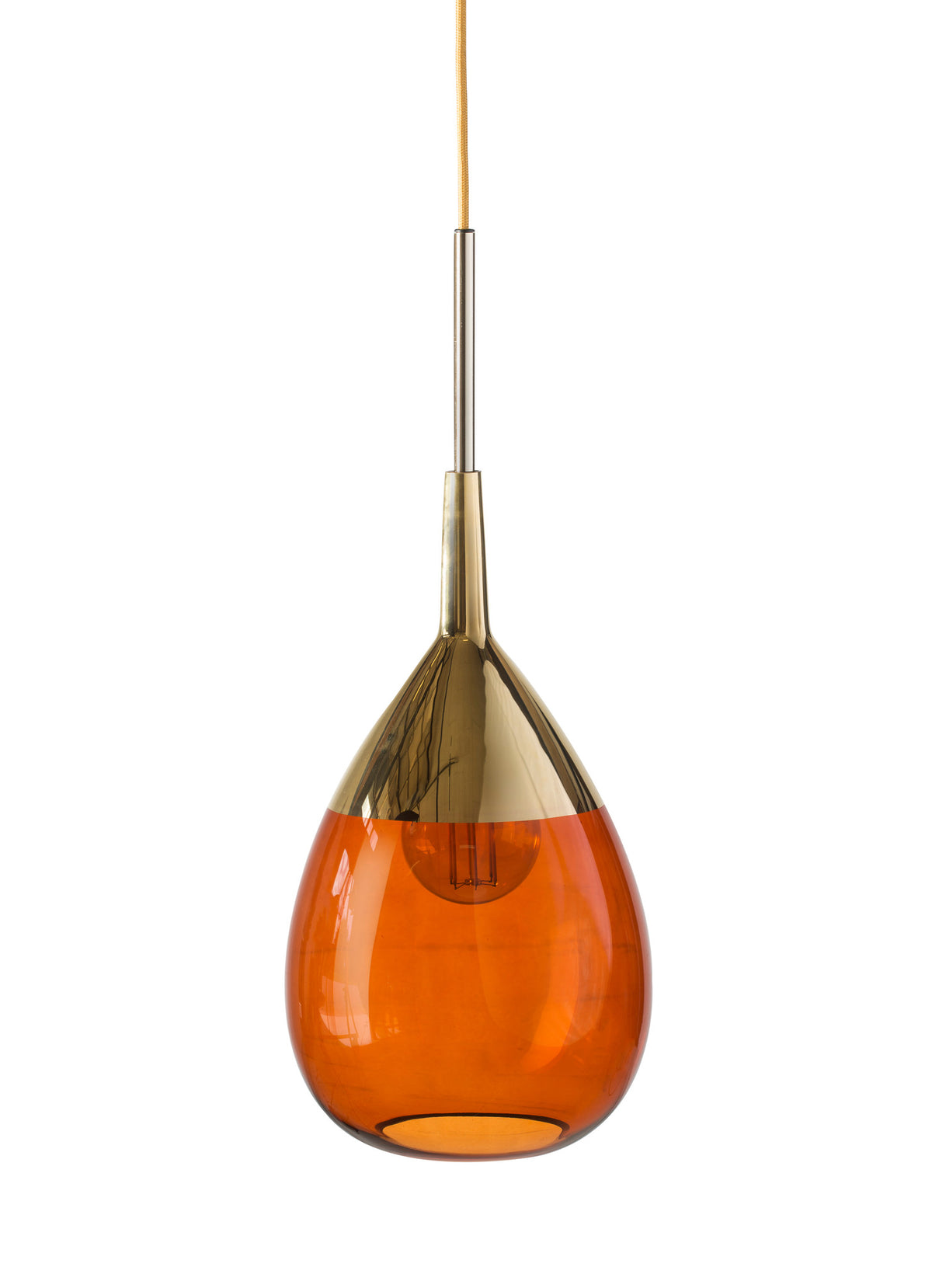 Pakabinamas šviestuvas Lute M Rust / Gold, H49 cm – įjungtas