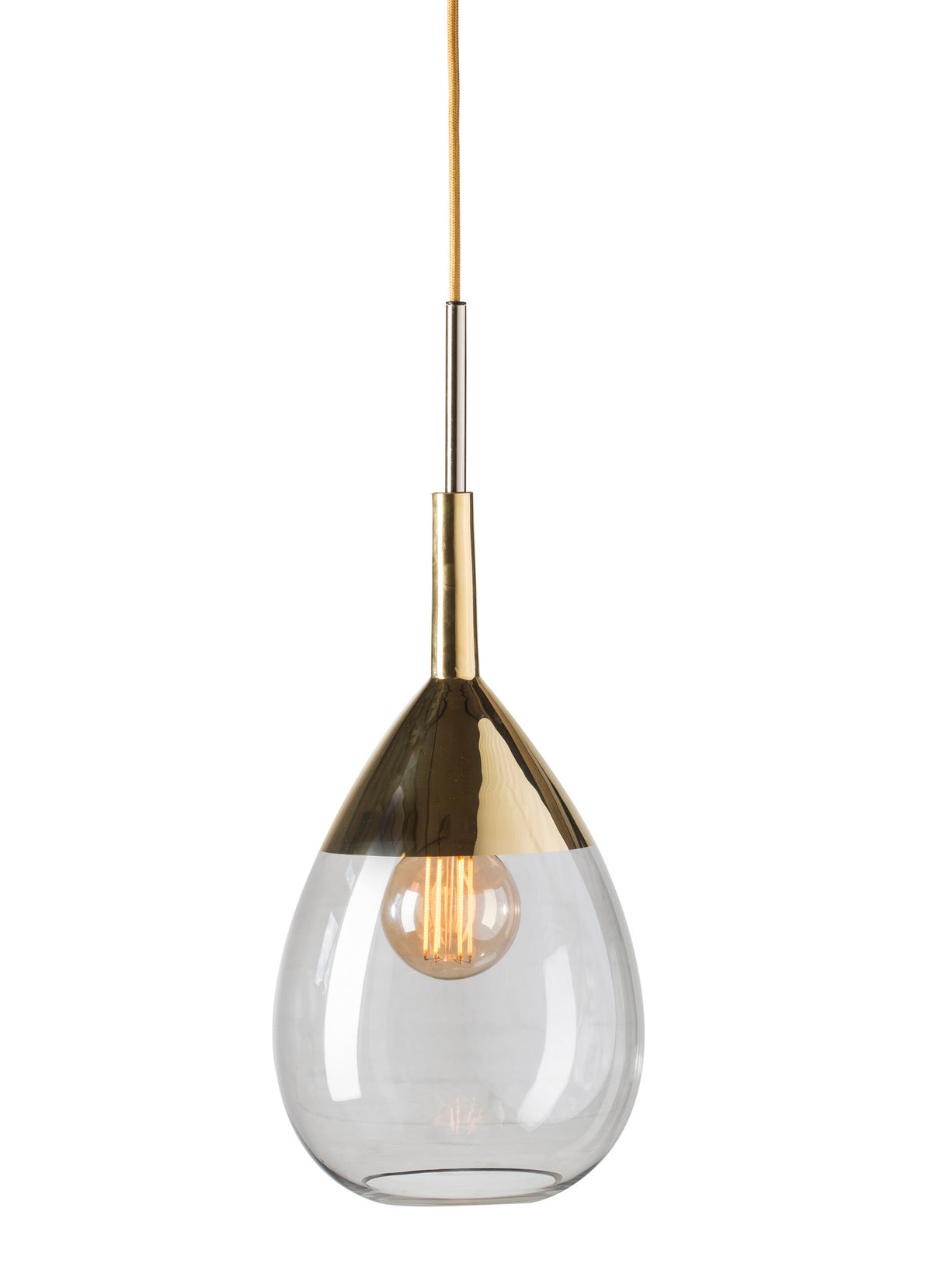 Pakabinamas šviestuvas Lute M Smokey Grey / Gold, H49 cm – įjungtas
