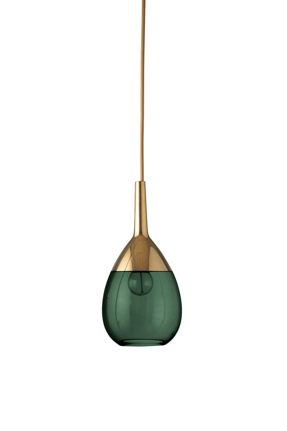 Pakabinamas šviestuvas Lute S Ivy Green / Gold, H27 cm – įjungtas