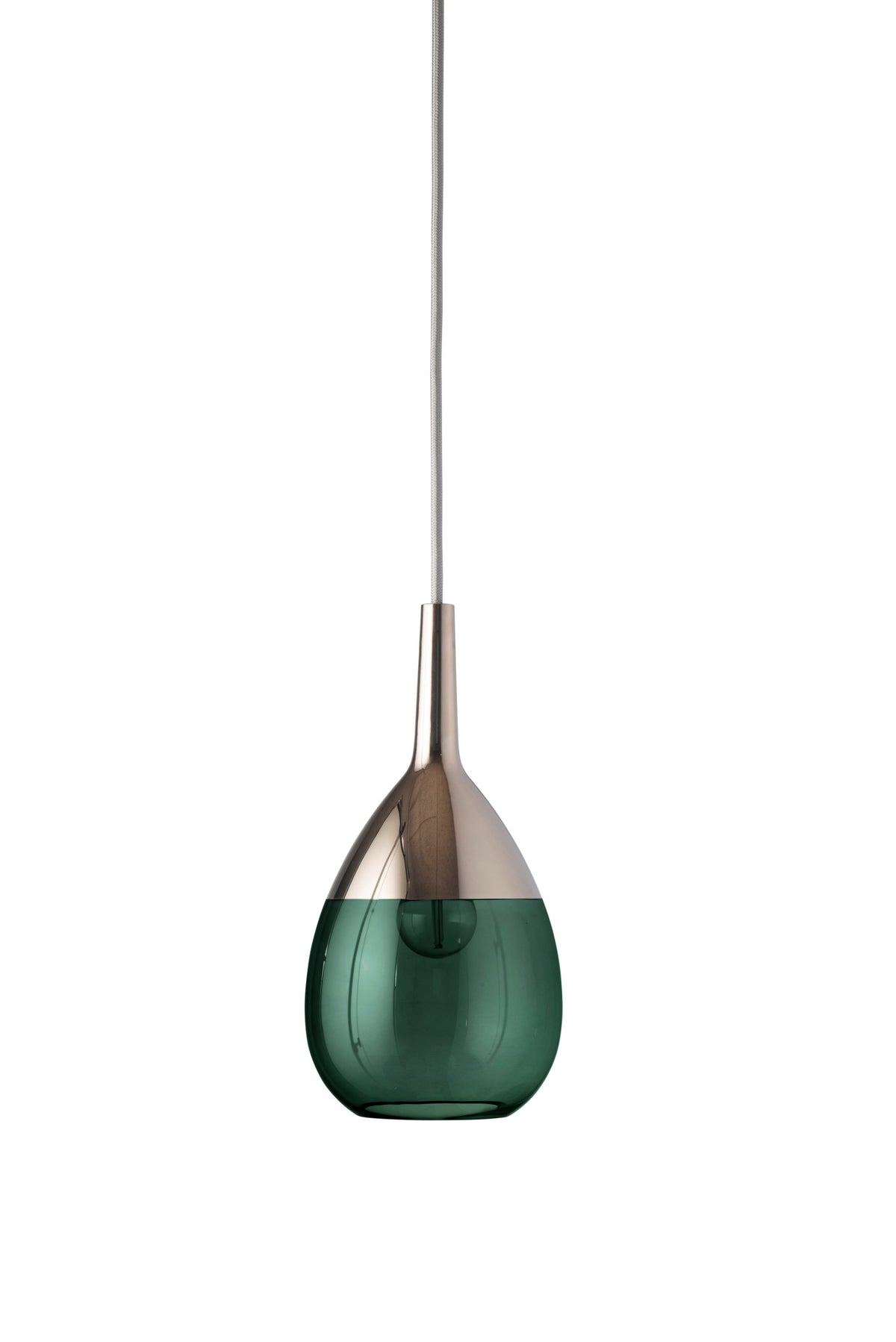 Pakabinamas šviestuvas Lute S Ivy Green / Platinum, H27 cm – įjungtas