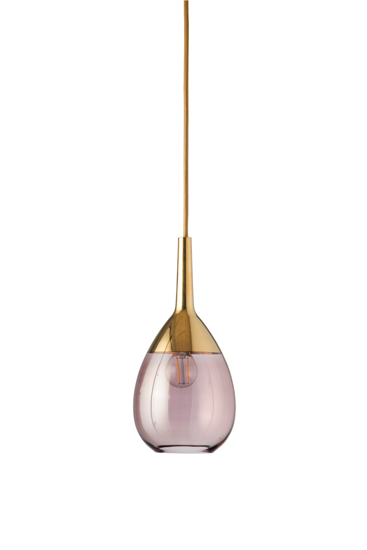 Pakabinamas šviestuvas Lute S Obsidian / Gold, H27 cm – įjungtas