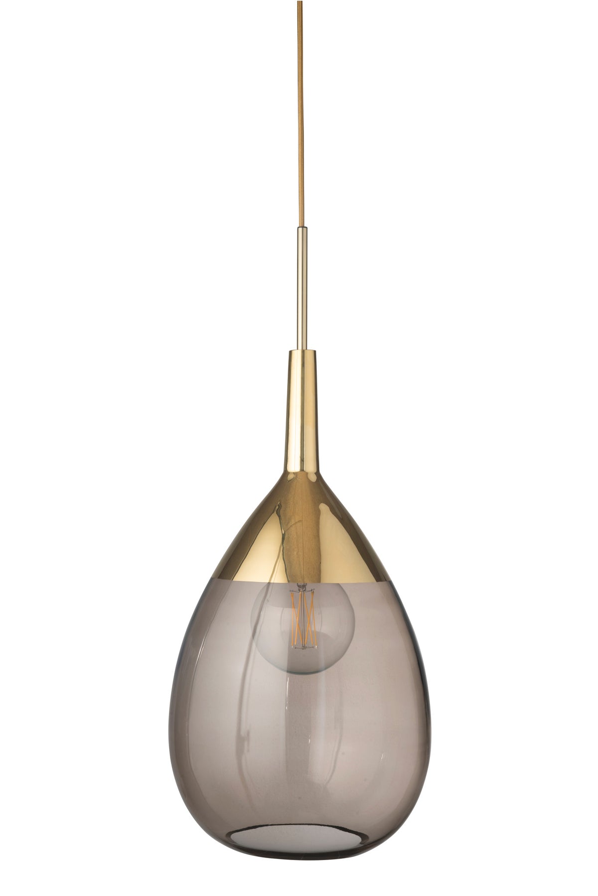 Pakabinamas šviestuvas Lute XL Chestnut Brown / Gold, H70 cm – įjungtas