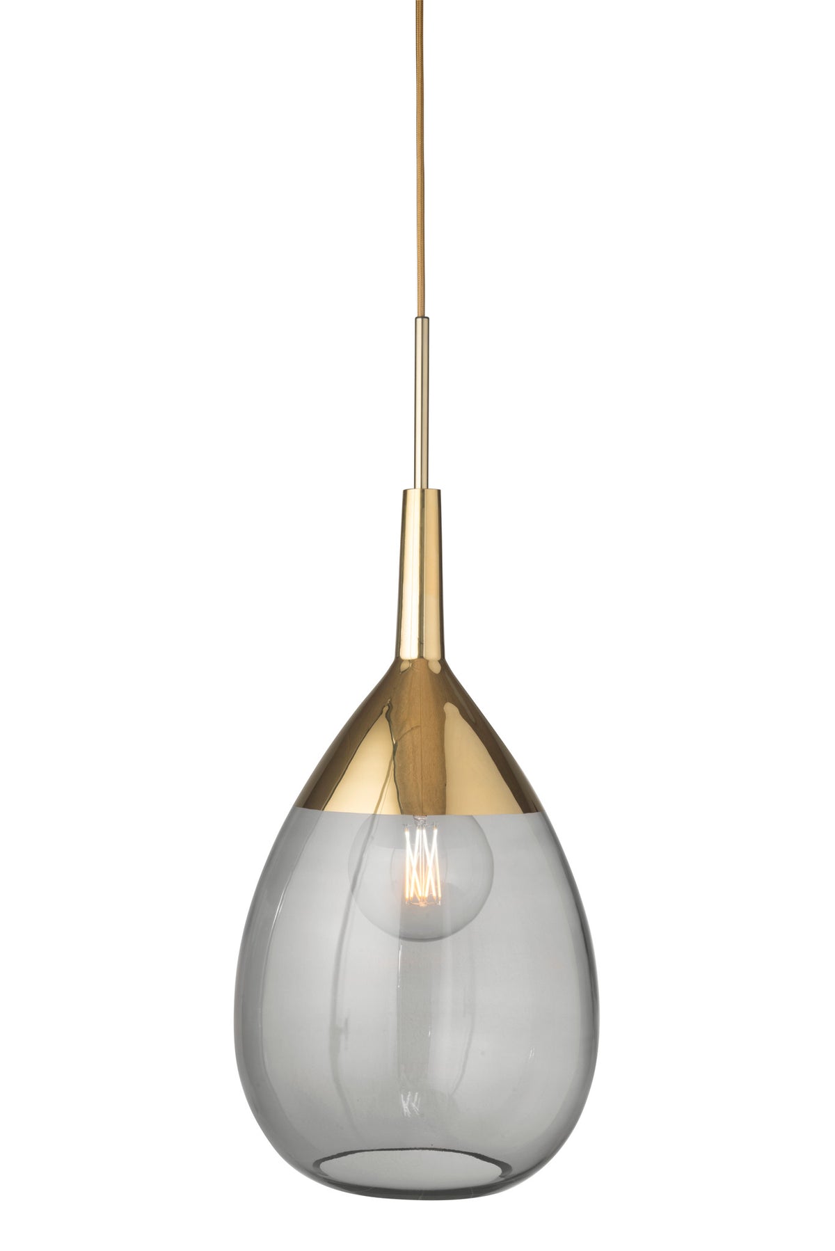 Pakabinamas šviestuvas Lute XL Smokey Grey / Gold, H70 cm – įjungtas