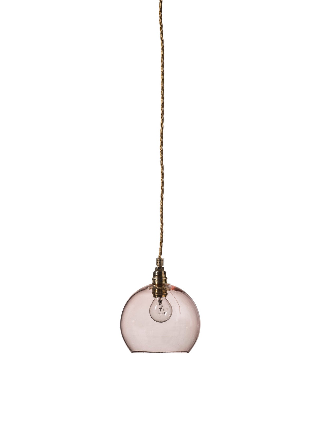 Pakabinamas šviestuvas Rowan Bright Coral Gold, Ø15,5 cm – įjungtas