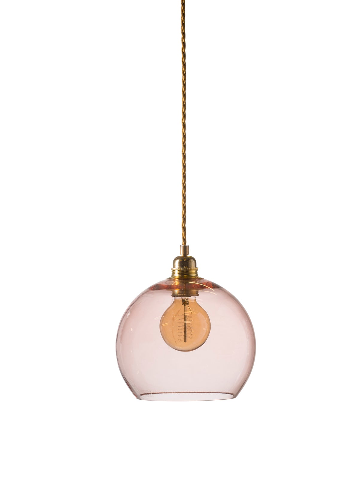 Pakabinamas šviestuvas Rowan Bright Coral Gold, Ø22 cm – įjungtas