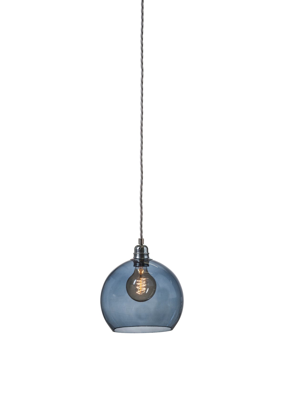 Pakabinamas šviestuvas Rowan Deep Blue Silver, Ø22 cm – įjungtas