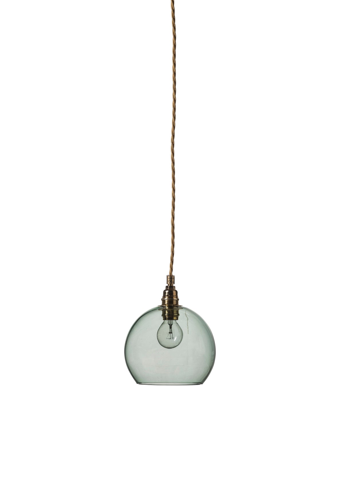 Pakabinamas šviestuvas Rowan Forest Green Gold, Ø15,5 cm – įjungtas