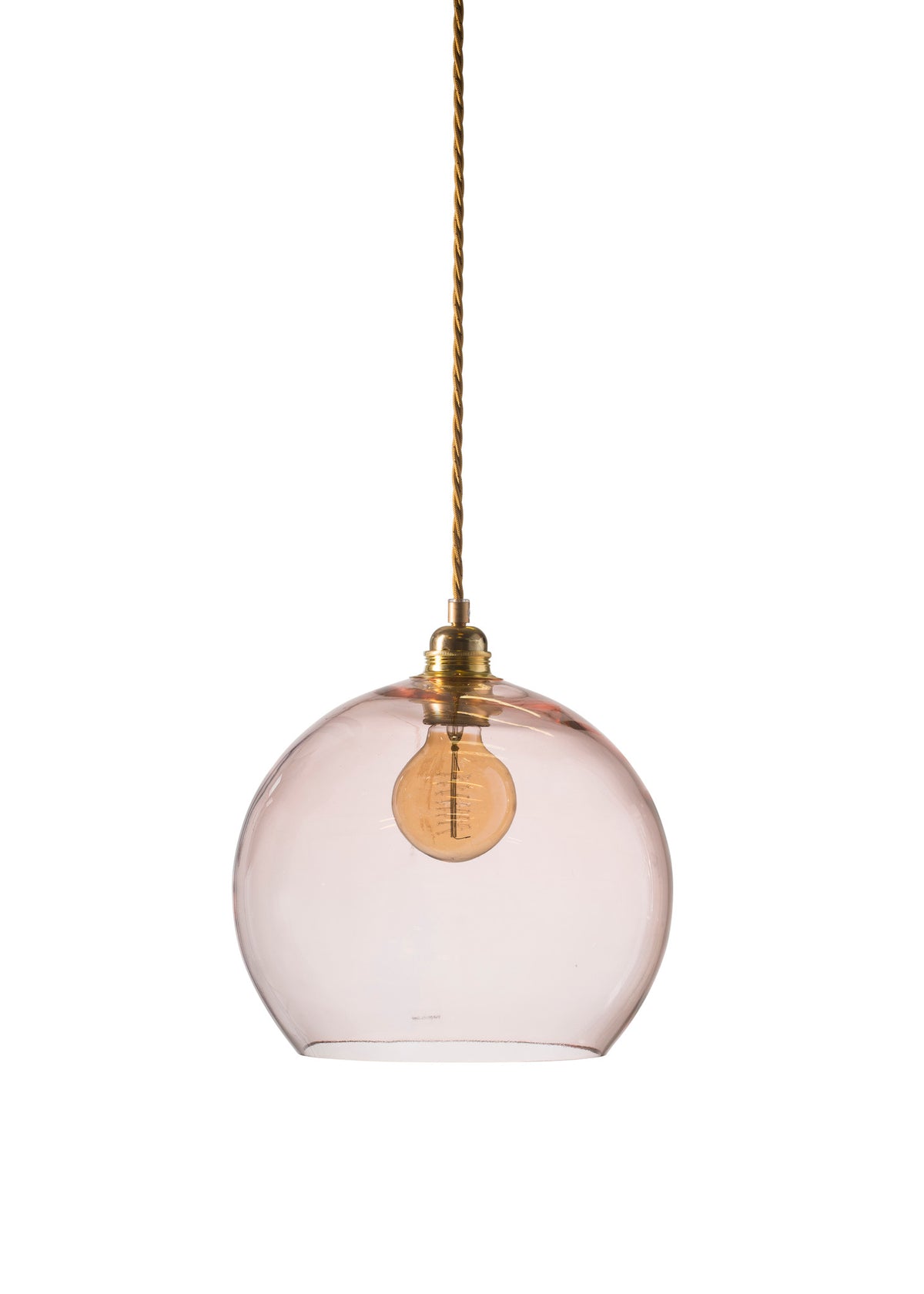 Pakabinamas šviestuvas Rowan L Bright Coral Gold, Ø28 cm – įjungtas