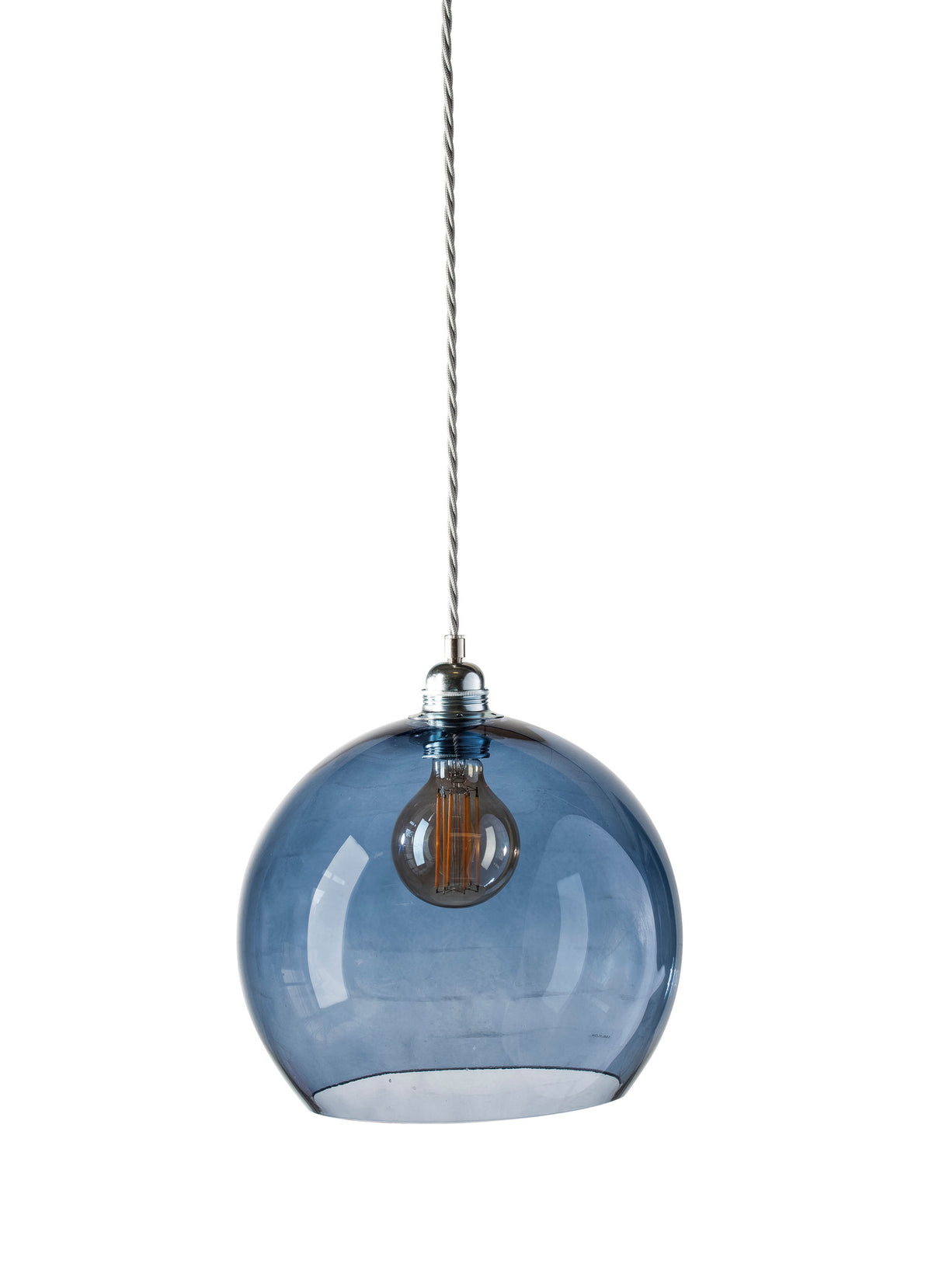 Pakabinamas šviestuvas Rowan L Deep Blue Silver, Ø28 cm – įjungtas