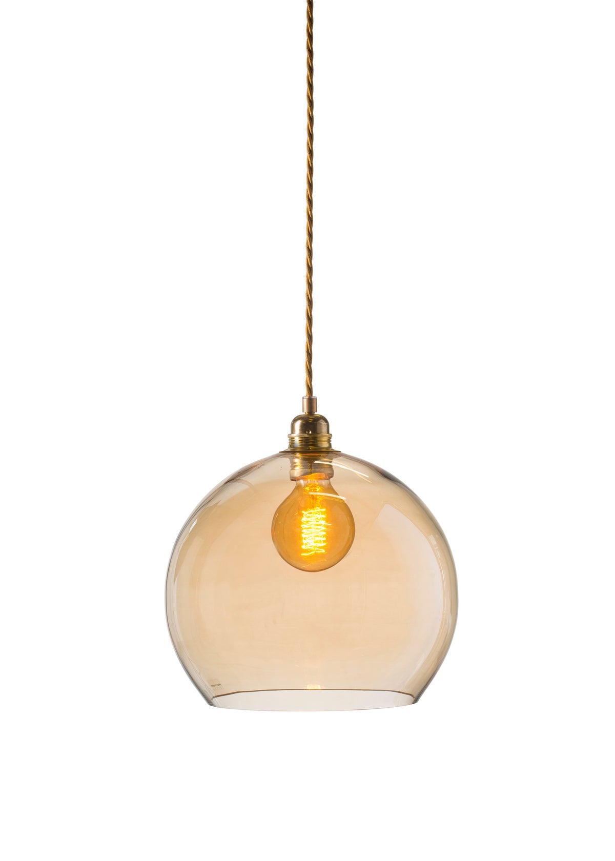 Pakabinamas šviestuvas Rowan L Golden Smoke Gold, Ø28 cm – įjungtas