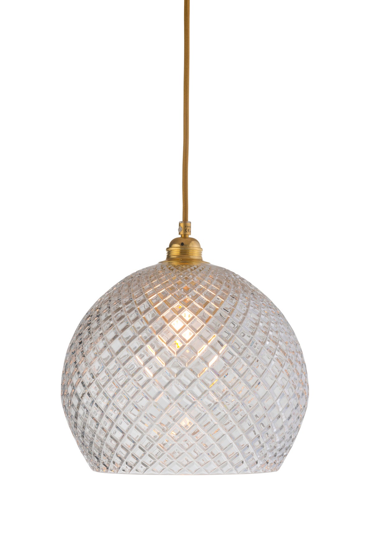 Pakabinamas šviestuvas Rowan L Small Check Gold, Ø28 cm – įjungtas