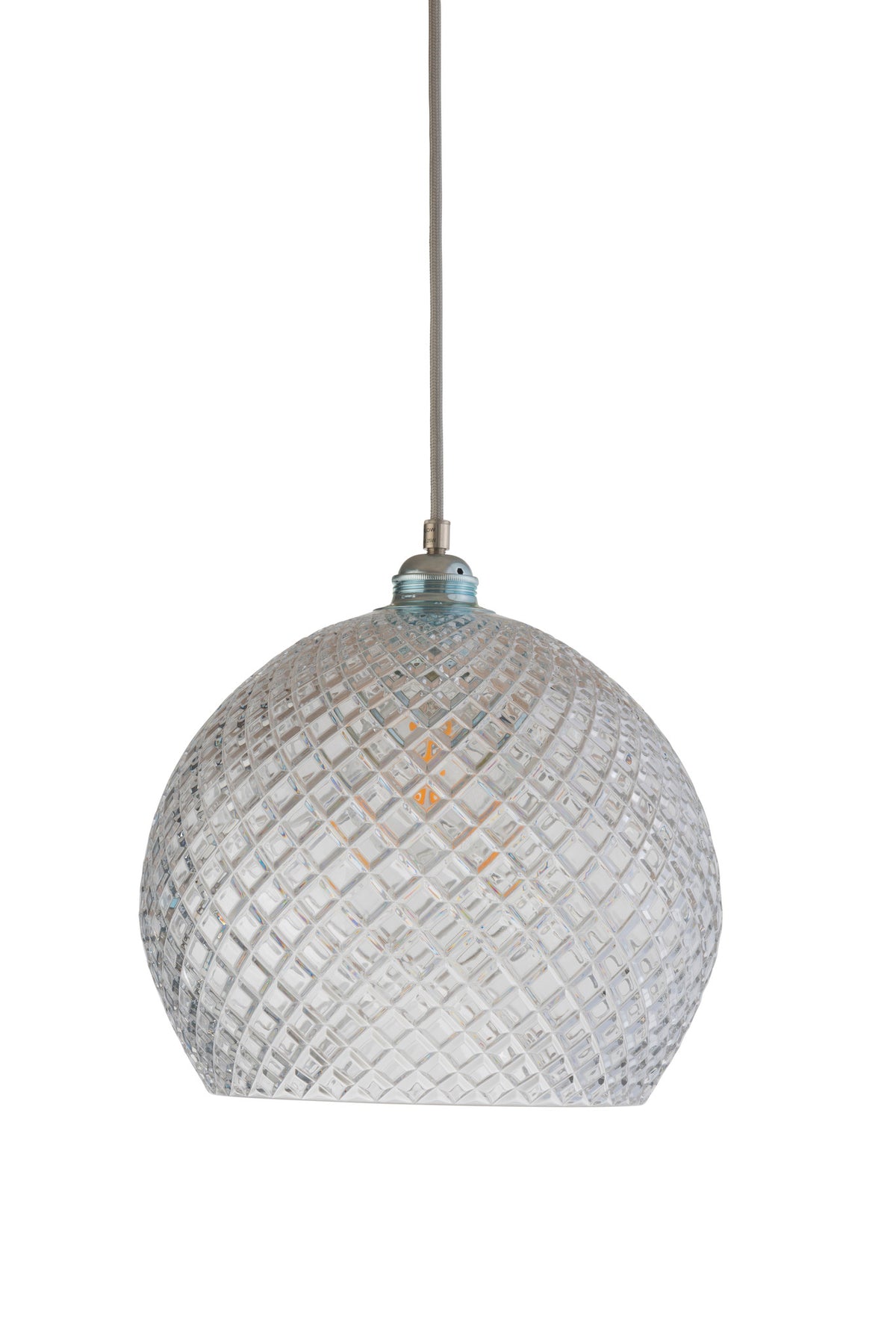 Pakabinamas šviestuvas Rowan L Small Check Silver, Ø28 cm – įjungtas