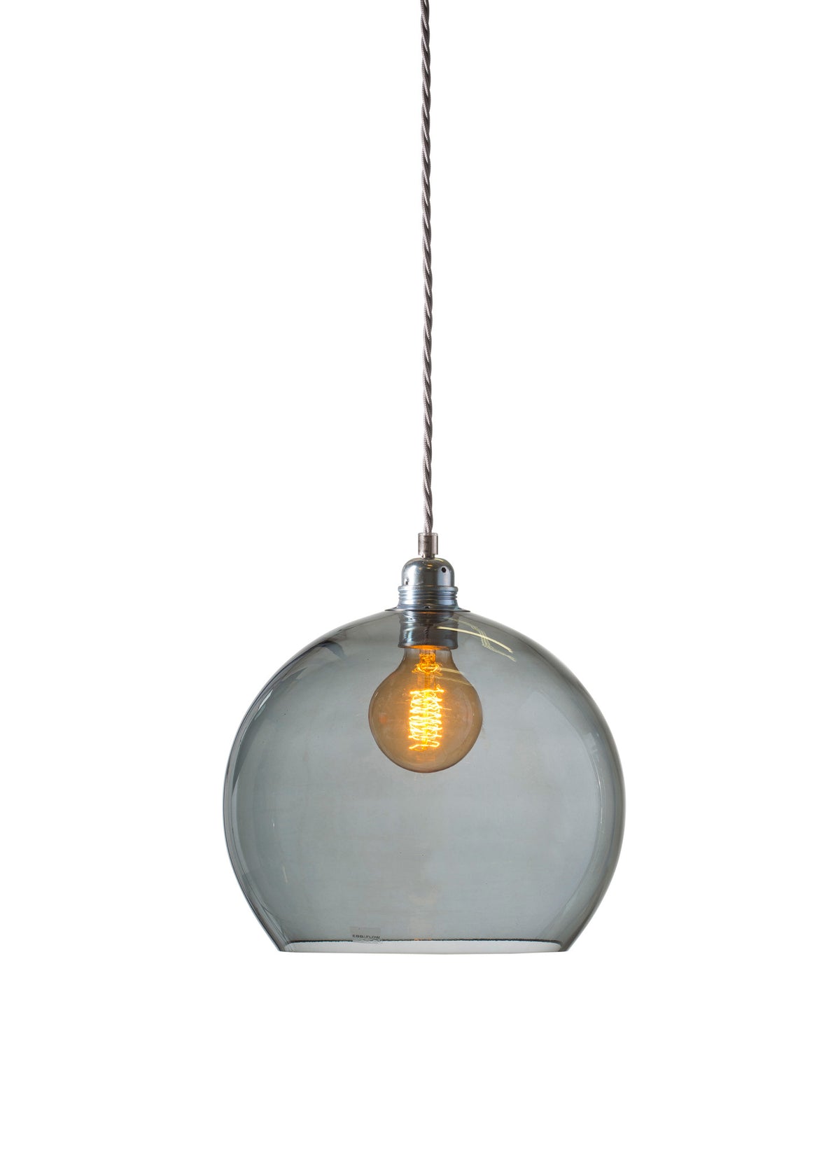 Pakabinamas šviestuvas Rowan L Smokey Grey Silver, Ø28 cm – įjungtas