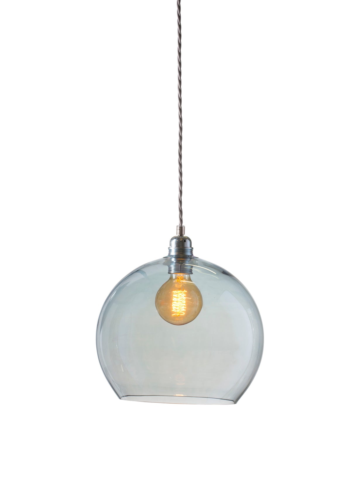 Pakabinamas šviestuvas Rowan L Topaz Blue Silver, Ø28 cm – įjungtas