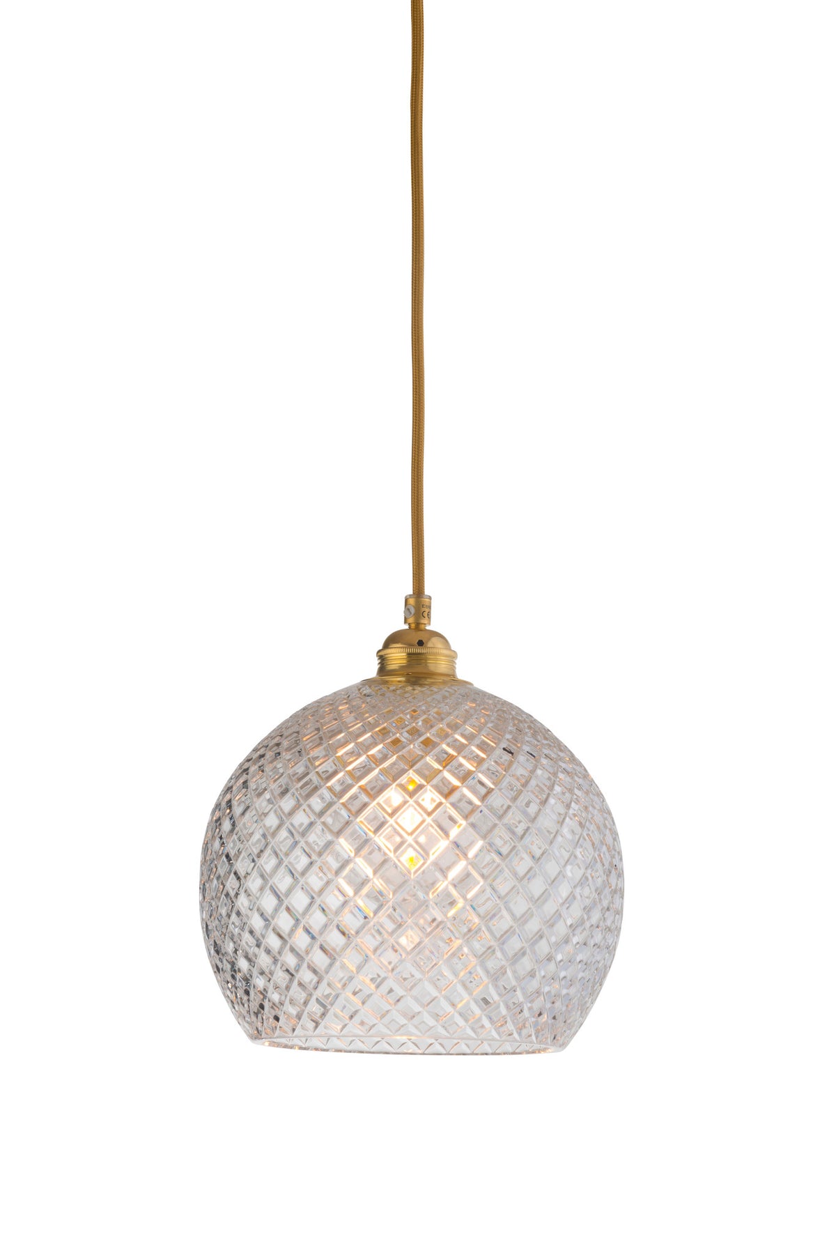 Pakabinamas šviestuvas Rowan M Small Check Gold, Ø22 cm – įjungtas