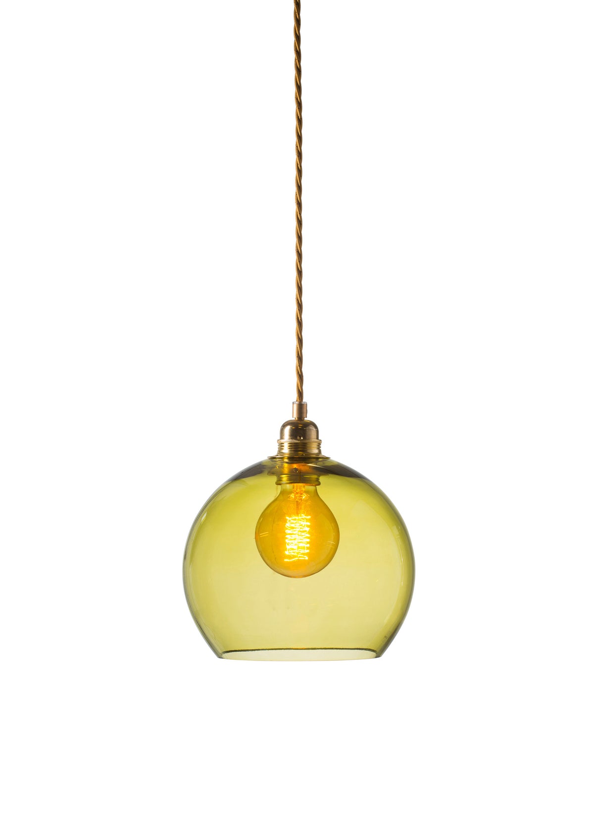 Pakabinamas šviestuvas Rowan Olive Gold, Ø22 cm – įjungtas