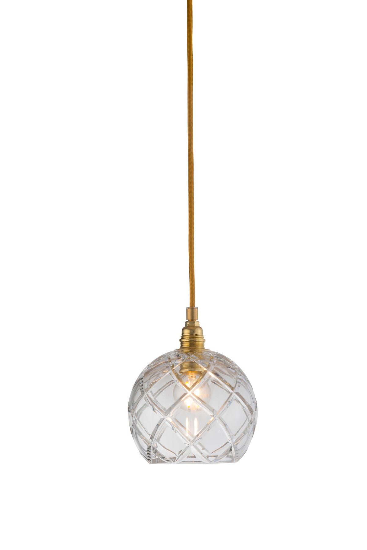 Pakabinamas šviestuvas Rowan S Large Check Gold, Ø15,5 cm – įjungtas