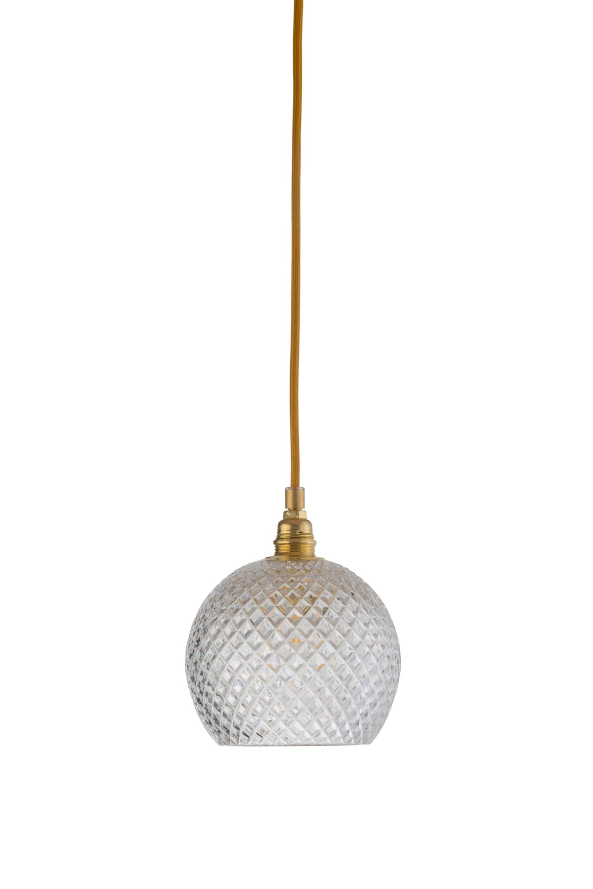 Pakabinamas šviestuvas Rowan S Small Check Gold, Ø15,5 cm – įjungtas