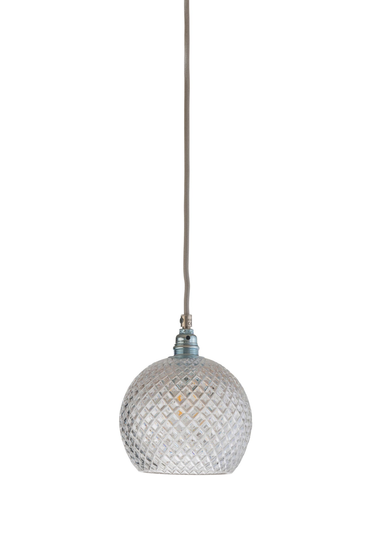 Pakabinamas šviestuvas Rowan S Small Check Silver, Ø15,5 cm – įjungtas